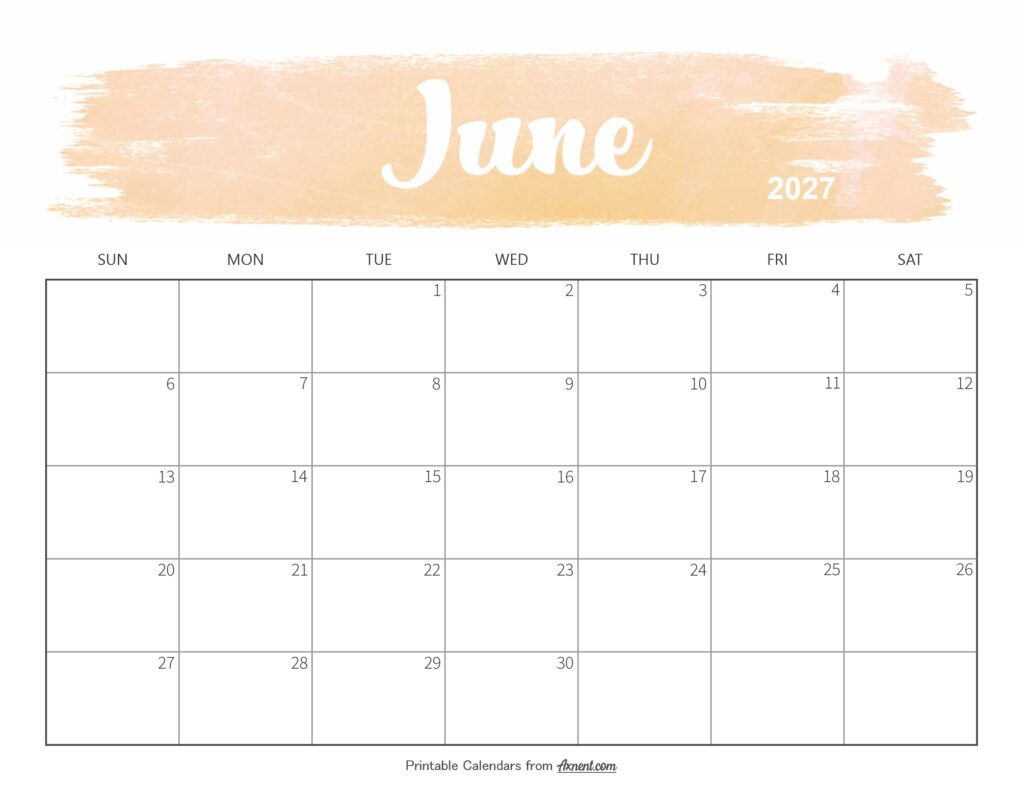 Cute June 2027 Calendar Printable