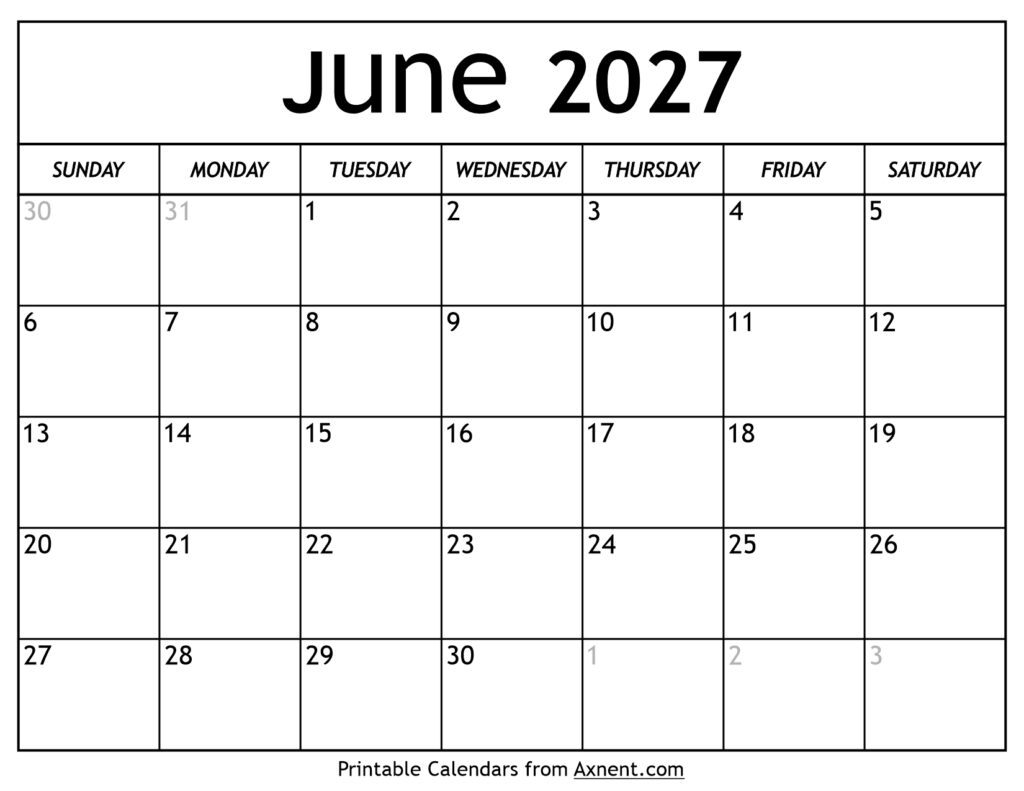 June 2027 Calendar