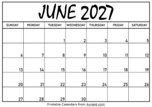 June 2027 Calendar Printable