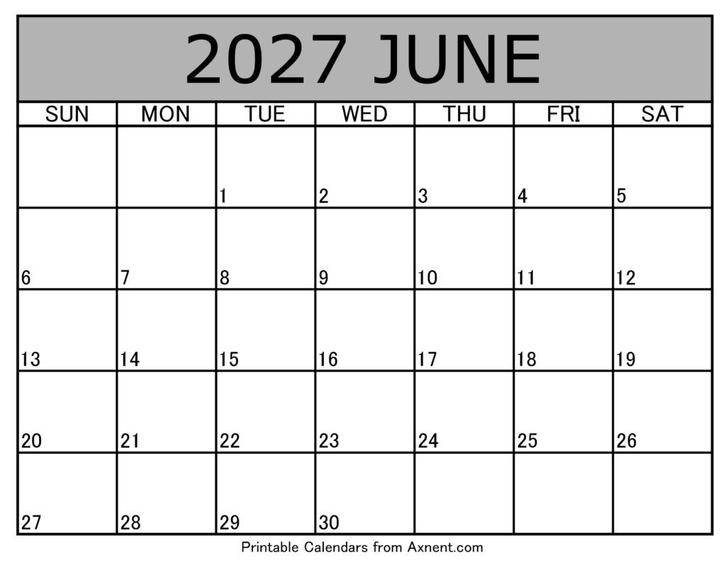 June 2027 Calendar Template