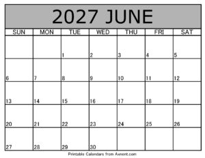 June 2027 Calendar Template