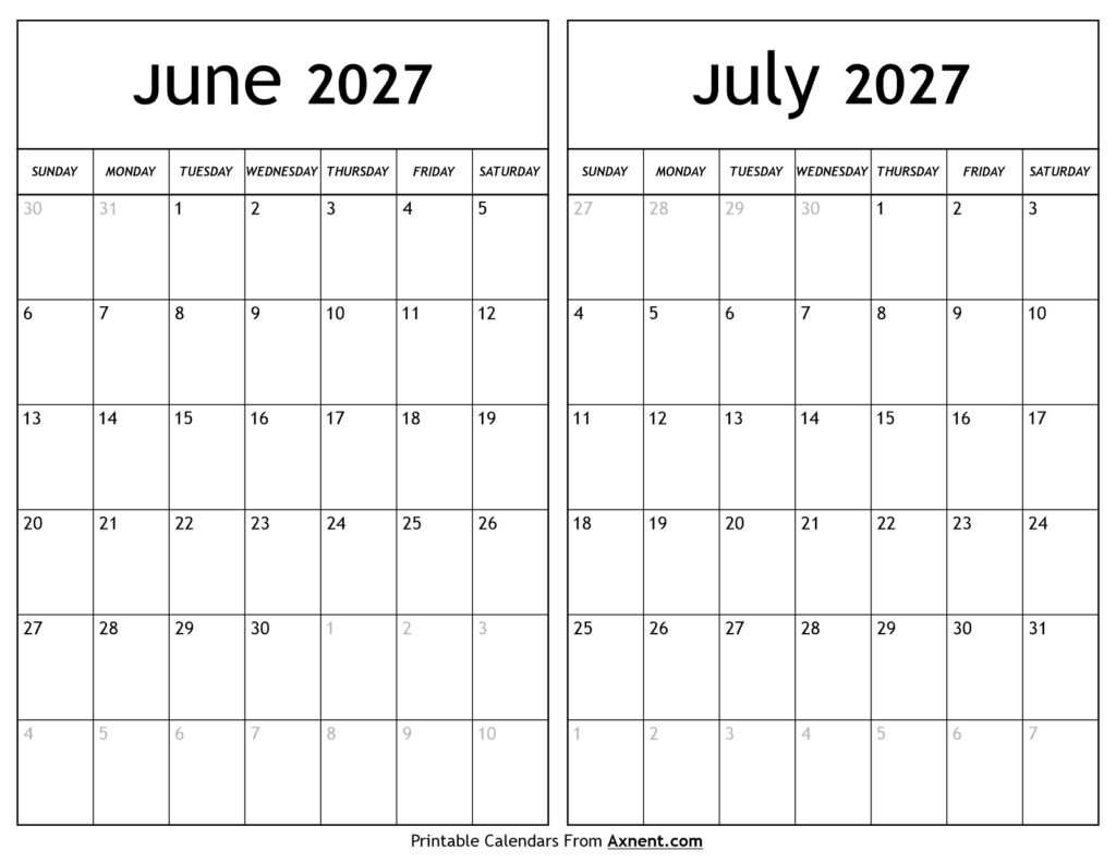 June July 2027 Calendar