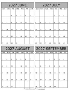 June July August September 2027 Calendar