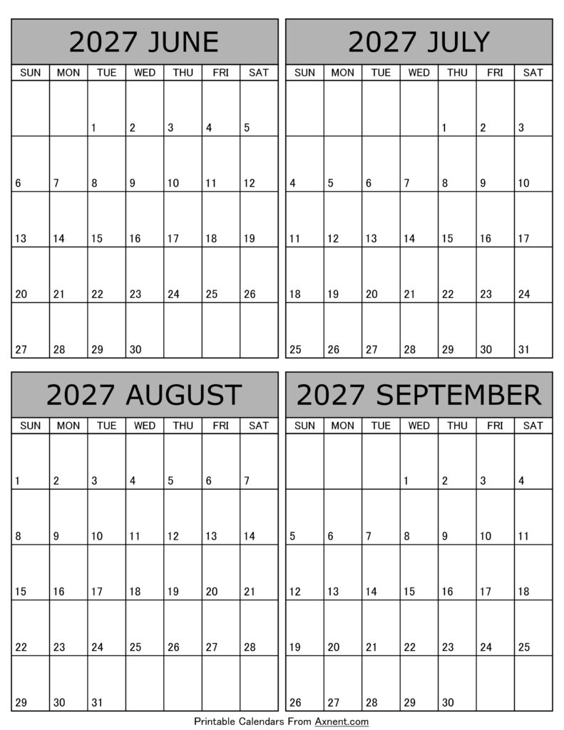 June July August September 2027 Calendar