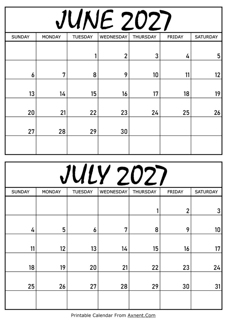 June and July 2027 Calendar