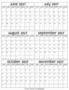 June to November 2027 Calendar