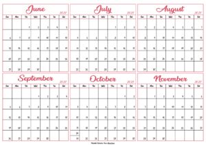 June to November Calendar 2027