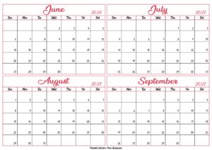 June to September Calendar 2027