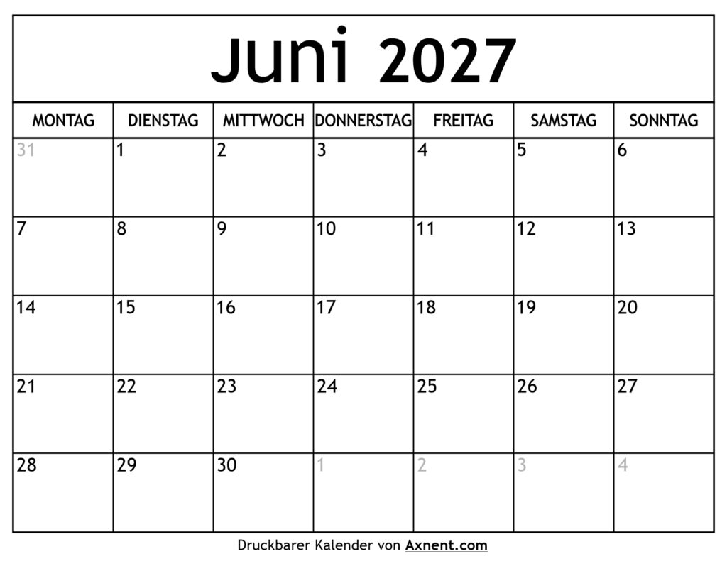 Kalender Juni 2027