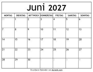 Kalender Juni 2027