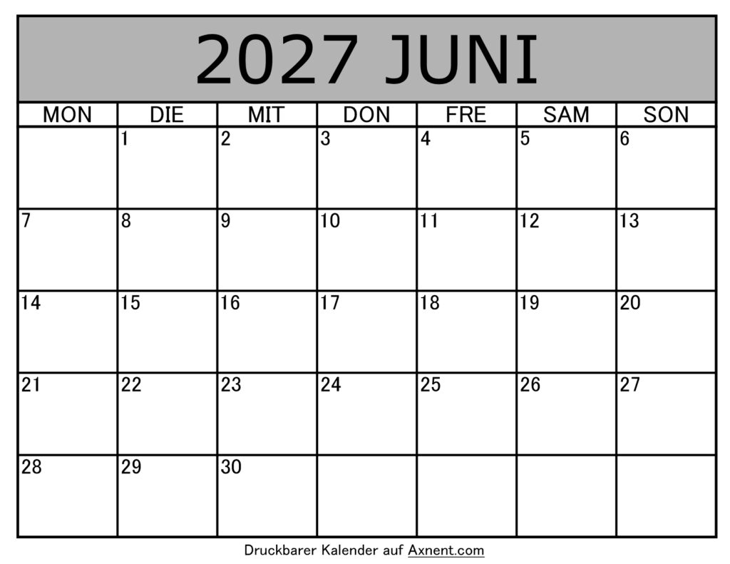 Kalender Juni 2027 zum Ausdrucken