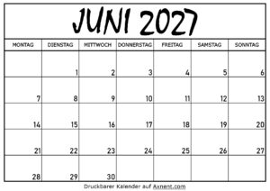 Kalender für Juni 2027