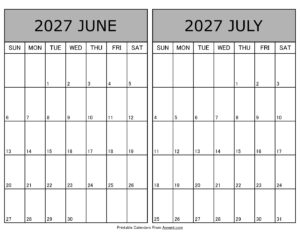Printable June July 2027 Calendar